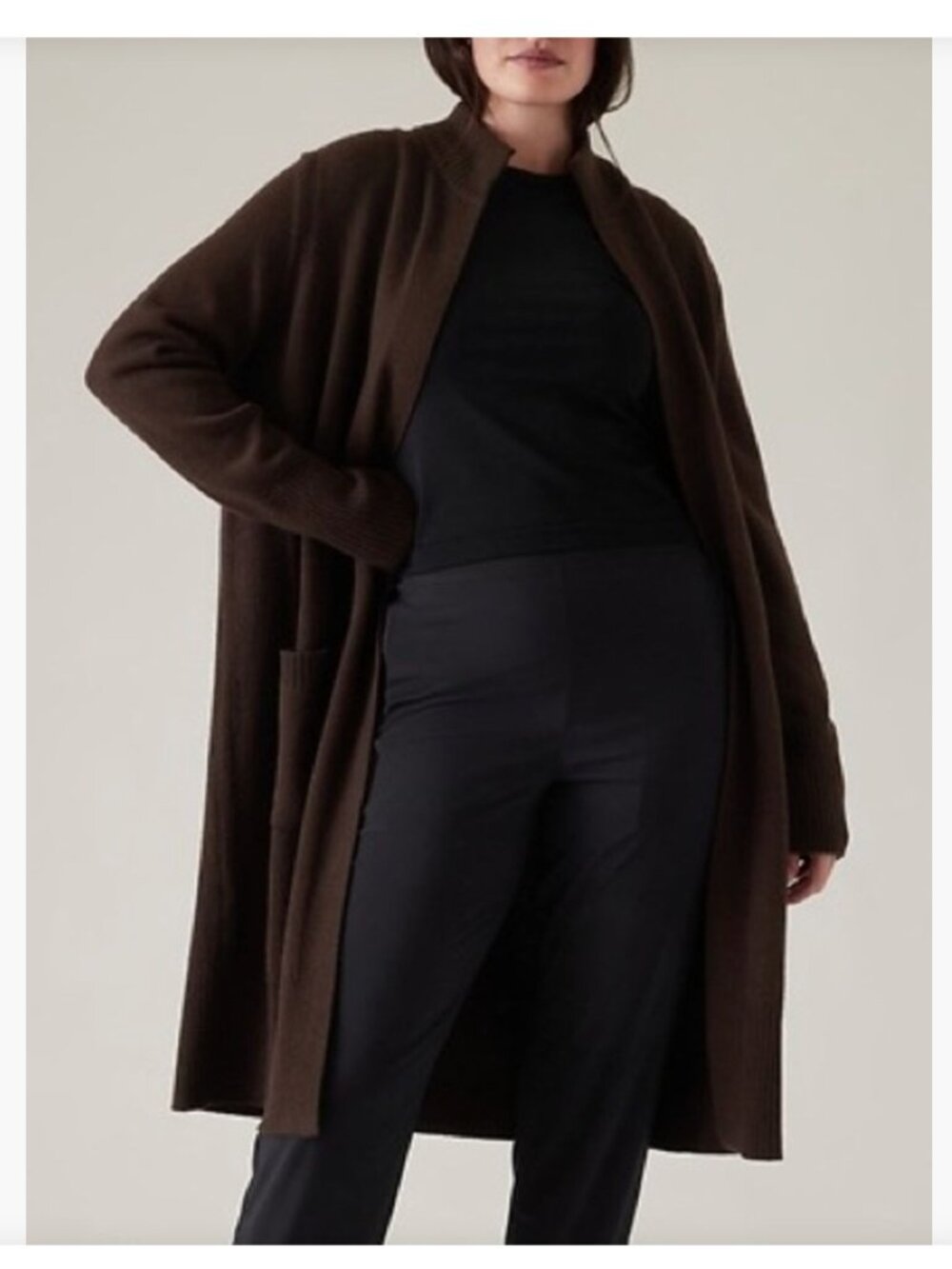 Athleta Alpine Spirit Wrap Brown Merino Wool & Cashmere Open Cardigan Sweater